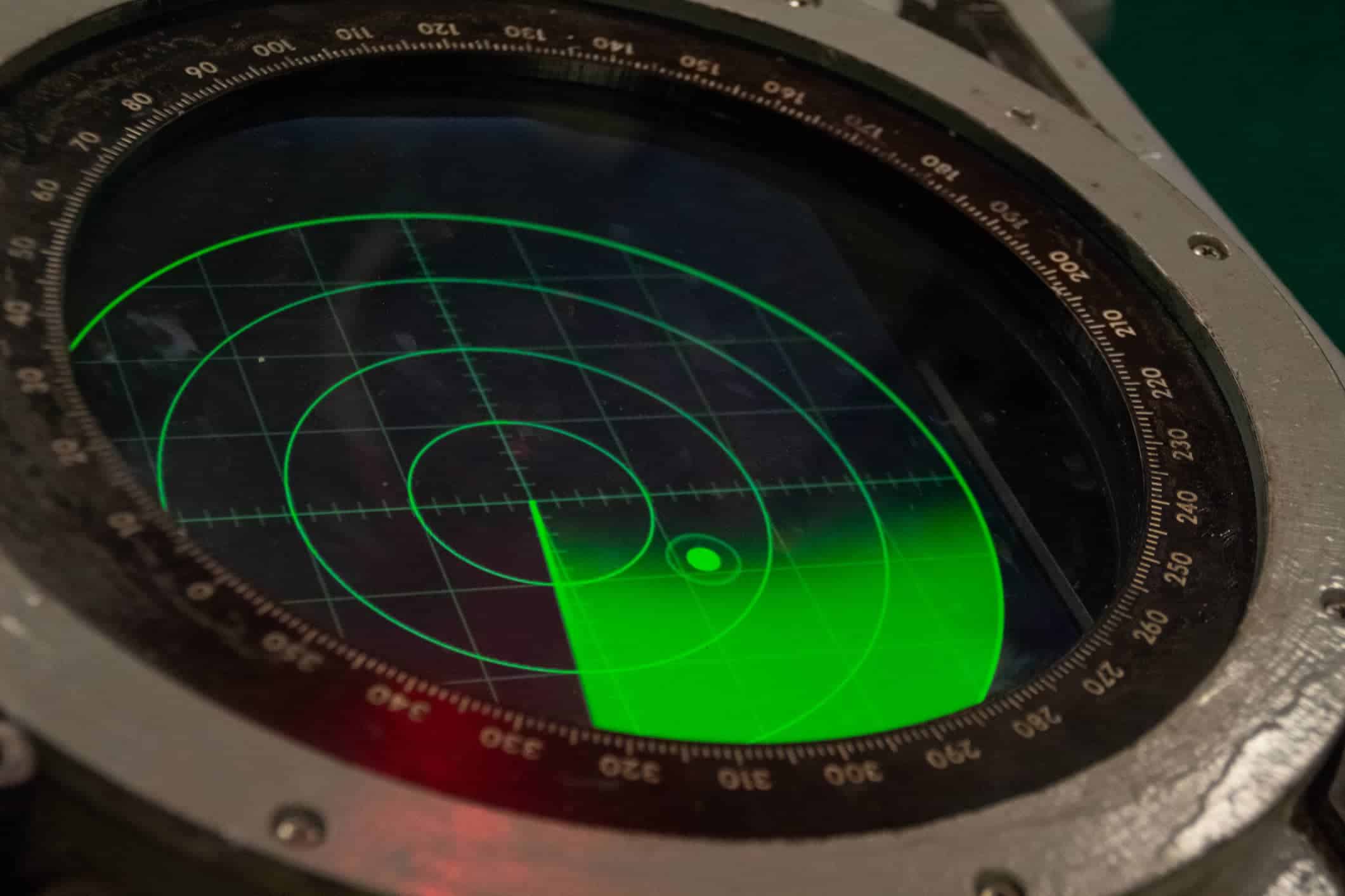 Green military radar screen with unknown target dot - Safety equipment.